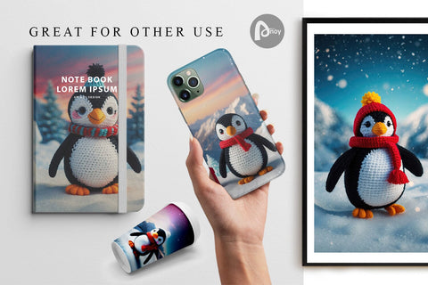 Digital Paper Christmas Crochet Penguin Digital Pattern artnoy 