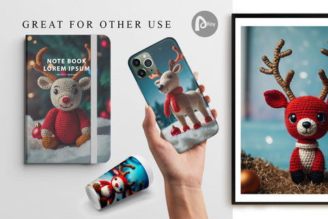 Digital Paper Christmas Crochet Rudolph Digital Pattern artnoy 