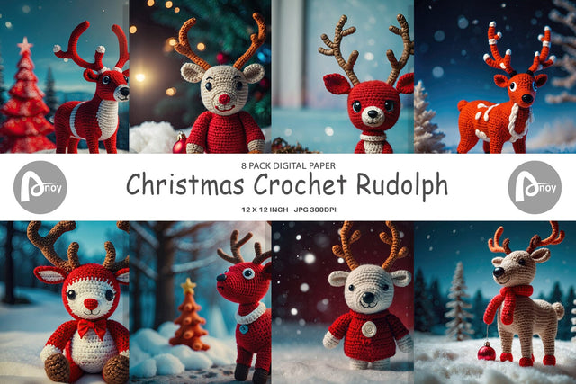 Digital Paper Christmas Crochet Rudolph Digital Pattern artnoy 