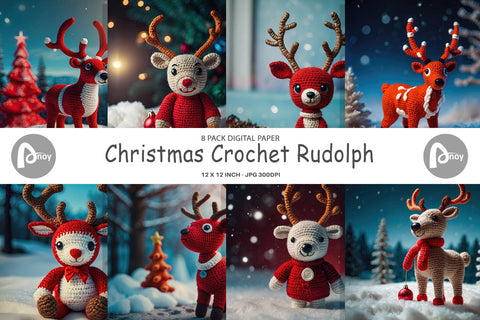 Digital Paper Christmas Crochet Rudolph Digital Pattern artnoy 