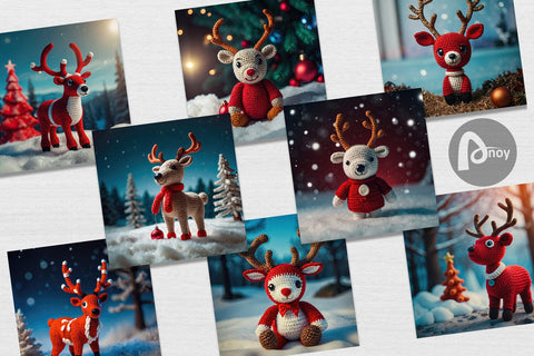 Digital Paper Christmas Crochet Rudolph Digital Pattern artnoy 