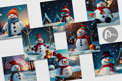Digital Paper Christmas Crochet Snowman Digital Pattern artnoy 