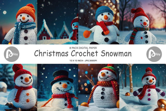 Digital Paper Christmas Crochet Snowman Digital Pattern artnoy 