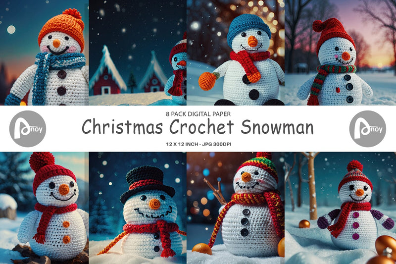 Digital Paper Christmas Crochet Snowman Digital Pattern artnoy 