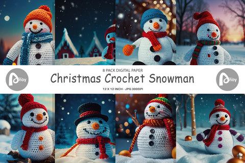 Digital Paper Christmas Crochet Snowman Digital Pattern artnoy 