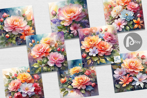 Digital Paper Christmas Flowers Digital Pattern artnoy 