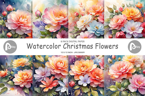 Digital Paper Christmas Flowers Digital Pattern artnoy 