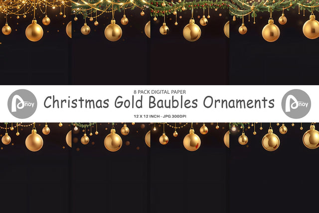 Digital Paper Christmas Gold Baubles Digital Pattern artnoy 
