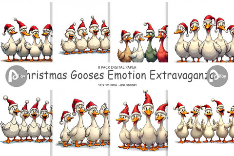 Digital Paper Christmas Goose Emotions Digital Pattern artnoy 
