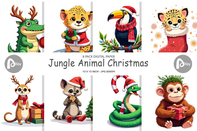 Digital Paper Christmas Jungle Animals Digital Pattern artnoy 
