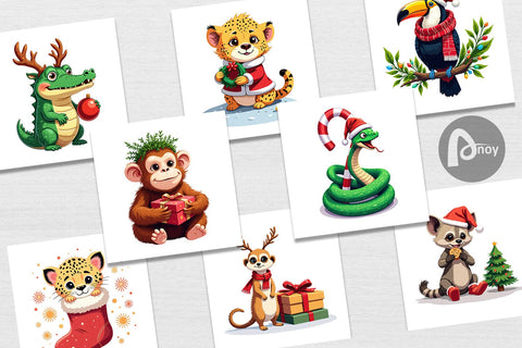 Digital Paper Christmas Jungle Animals Digital Pattern artnoy 