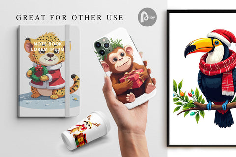 Digital Paper Christmas Jungle Animals Digital Pattern artnoy 