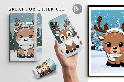 Digital Paper Christmas Kawaii Reindeer Digital Pattern artnoy 