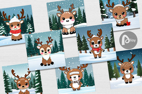 Digital Paper Christmas Kawaii Reindeer Digital Pattern artnoy 