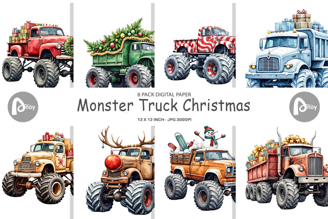Digital Paper Christmas Monster Truck Digital Pattern artnoy 
