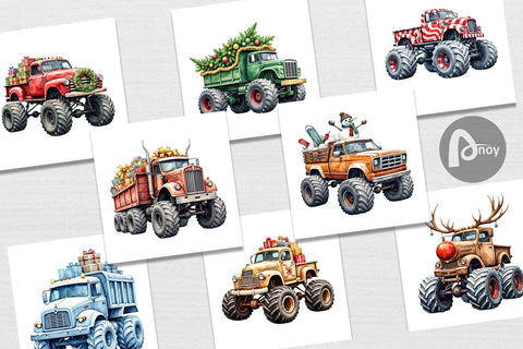 Digital Paper Christmas Monster Truck Digital Pattern artnoy 