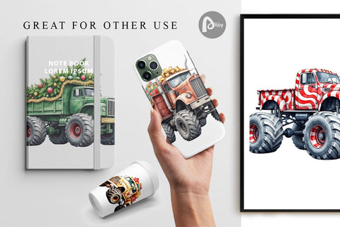 Digital Paper Christmas Monster Truck Digital Pattern artnoy 