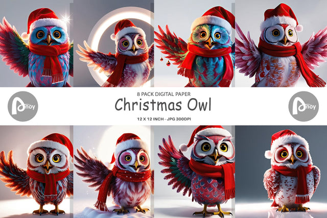 Digital Paper Christmas Owl Digital Pattern artnoy 