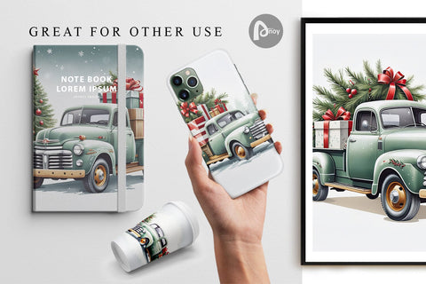 Digital Paper Christmas Pickup Truck Digital Pattern artnoy 