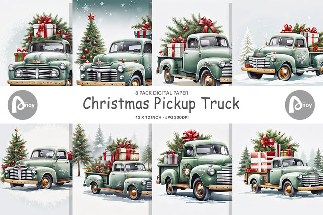 Digital Paper Christmas Pickup Truck Digital Pattern artnoy 