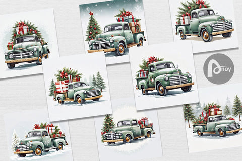 Digital Paper Christmas Pickup Truck Digital Pattern artnoy 