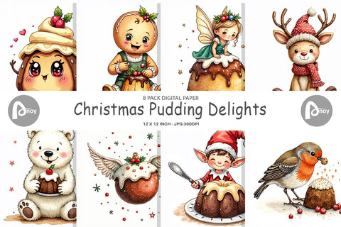 Digital Paper Christmas Pudding Delights Digital Pattern artnoy 