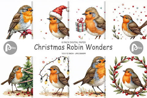 Digital Paper Christmas Robin Wonders Digital Pattern artnoy 