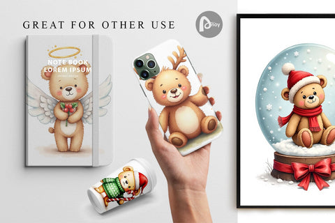 Digital Paper Christmas Teddy Bear Digital Pattern artnoy 