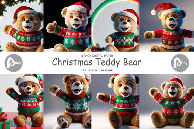 Digital Paper Christmas Teddy Bear Digital Pattern artnoy 