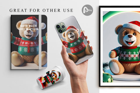 Digital Paper Christmas Teddy Bear Digital Pattern artnoy 