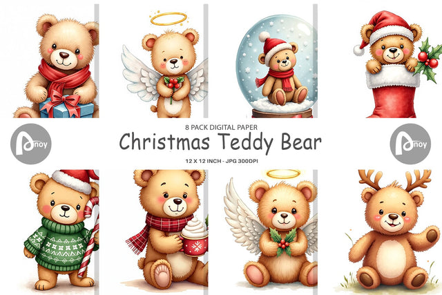 Digital Paper Christmas Teddy Bear Digital Pattern artnoy 
