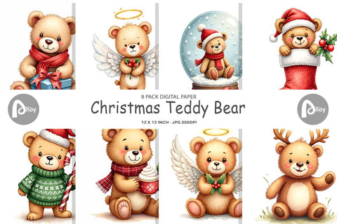 Digital Paper Christmas Teddy Bear Digital Pattern artnoy 