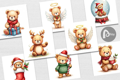 Digital Paper Christmas Teddy Bear Digital Pattern artnoy 