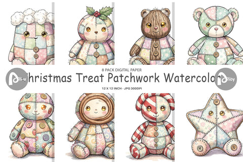 Digital Paper Christmas Treat Patchwork Watercolor Digital Pattern artnoy 