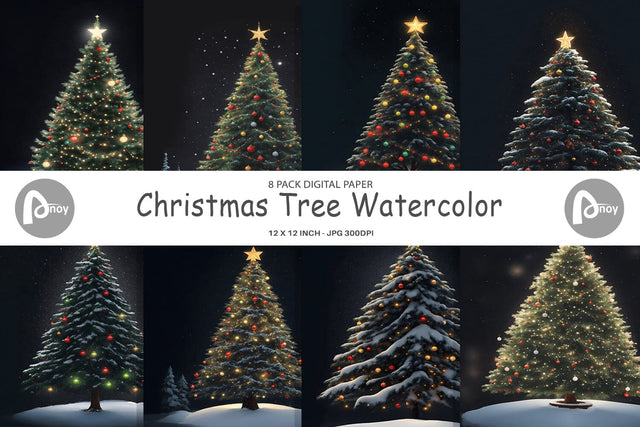 Digital Paper Christmas Tree Watercolor Digital Pattern artnoy 