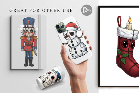 Digital Paper Christmas Voodoo Doll Characters Digital Pattern artnoy 