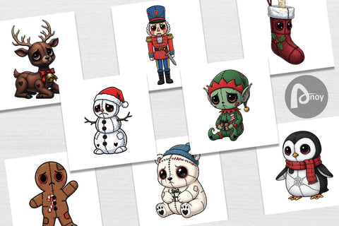 Digital Paper Christmas Voodoo Doll Characters Digital Pattern artnoy 