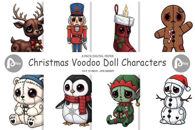 Digital Paper Christmas Voodoo Doll Characters Digital Pattern artnoy 