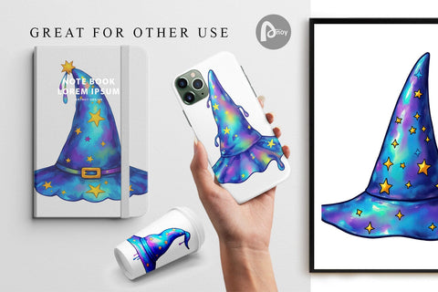 Digital Paper Chrome Star Witch Hat Digital Pattern artnoy 