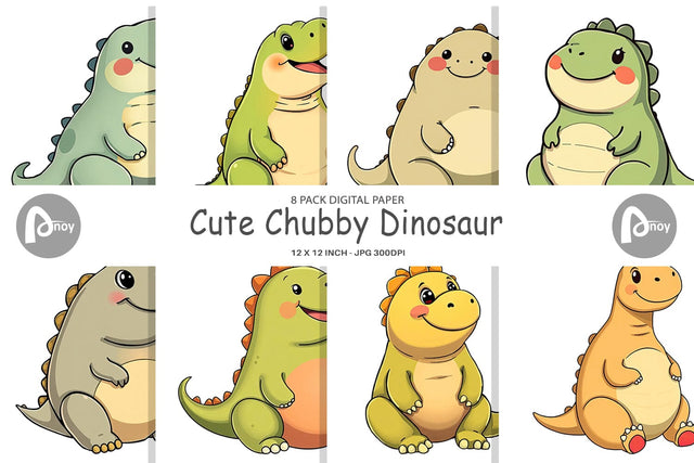 Digital Paper Chubby Dinosaur Digital Pattern artnoy 