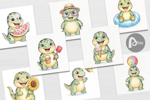 Digital Paper Chubby Summer Dinosaur Watercolor Digital Pattern artnoy 