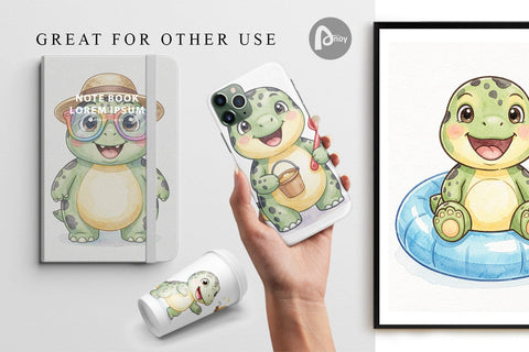Digital Paper Chubby Summer Dinosaur Watercolor Digital Pattern artnoy 