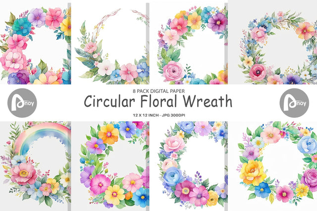 Digital Paper Circular Floral Wreath Digital Pattern artnoy 