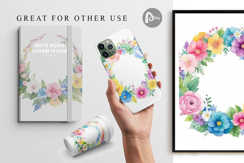 Digital Paper Circular Floral Wreath Digital Pattern artnoy 