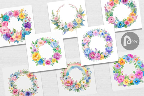 Digital Paper Circular Floral Wreath Digital Pattern artnoy 