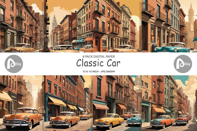 Digital Paper Classic Car Digital Pattern artnoy 
