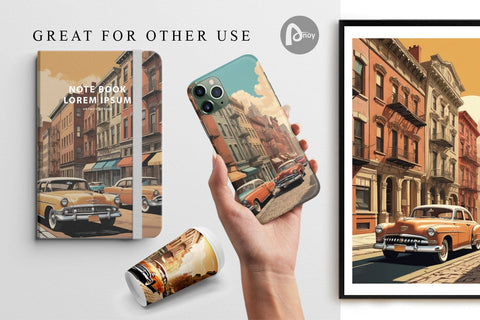 Digital Paper Classic Car Digital Pattern artnoy 