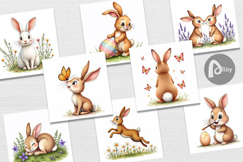Digital Paper Classic Easter Bunnies in the Meadow Watercolor Digital Pattern artnoy 