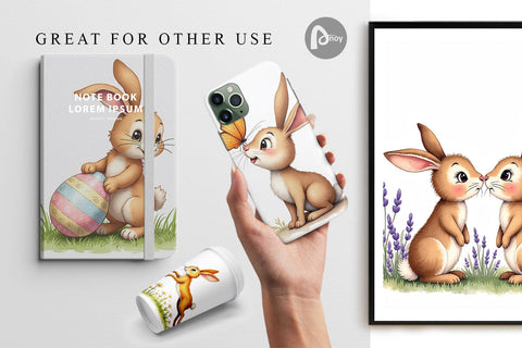 Digital Paper Classic Easter Bunnies in the Meadow Watercolor Digital Pattern artnoy 