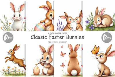 Digital Paper Classic Easter Bunnies in the Meadow Watercolor Digital Pattern artnoy 